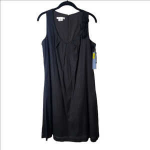 LONDON TIMES Black "LBD" In Dotted Swiss With Rosettes, Size 8. NWT